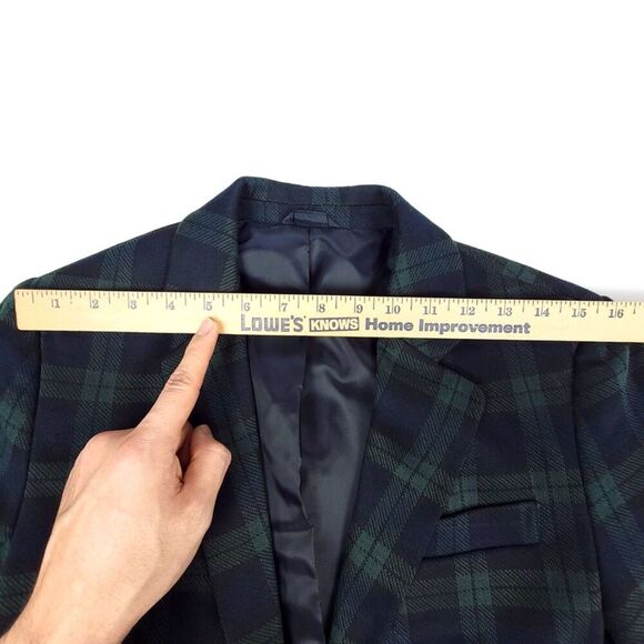 NEW Zara Tartan Plaid 2 Button Blazer Jacket with Elbow Patch Mens Small Green - Picture 6 of 12
